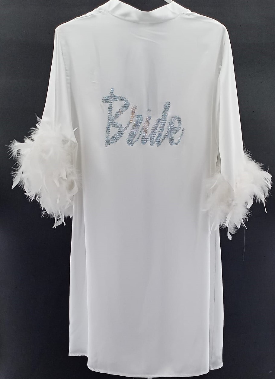 Bride Gümüş Taşlı Tüylü Model Sabahlık Ve Gecelik Seti 