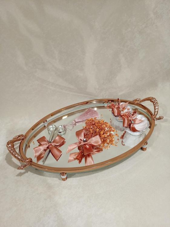 Bakır Tonlarında Ayna Detaylı Söz - Nişan Tepsisi 