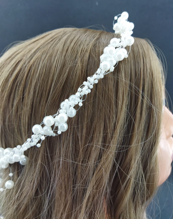 Beyaz Top İncilerle Süslenmiş Helenistik Gelin Tacı