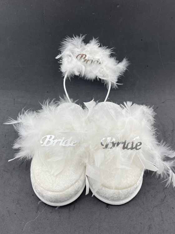 Bride Terlik Ve Taç Seti Tüylü Model