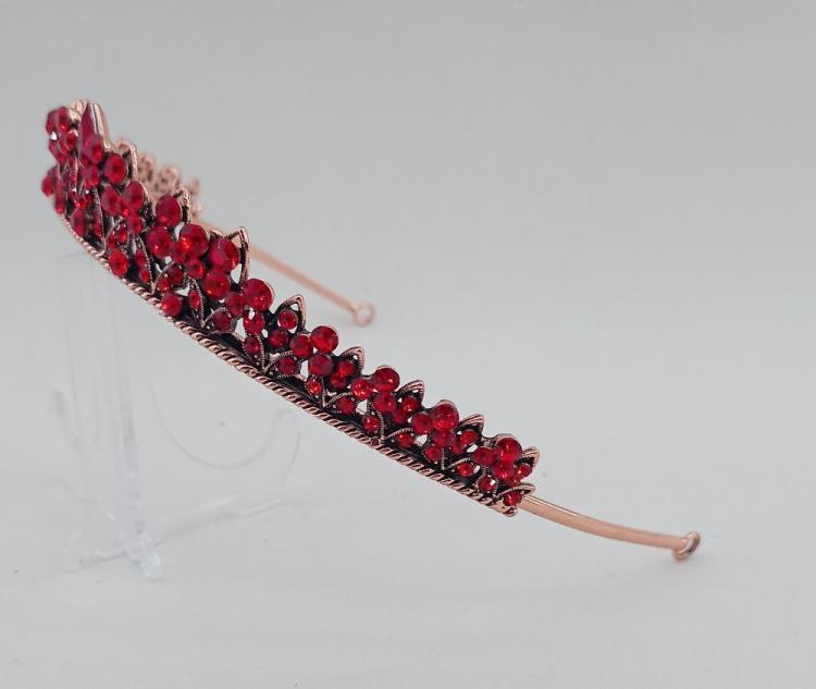 Bronz Taban Üzerine Kırmızı Taş İşlemeli Osmanlı Gelin Kına Tacı 