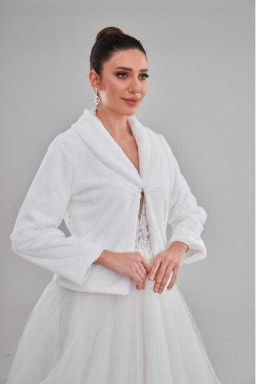 Çift Yaka Uzun Kol Gelin Etol Kürk Bolero