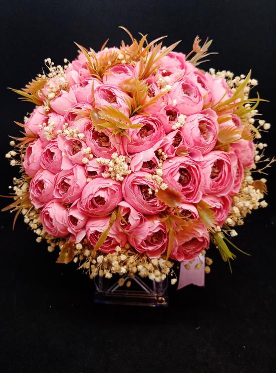 Cipsolarla Süslenmiş Pembe Gül Gelin Buketi 