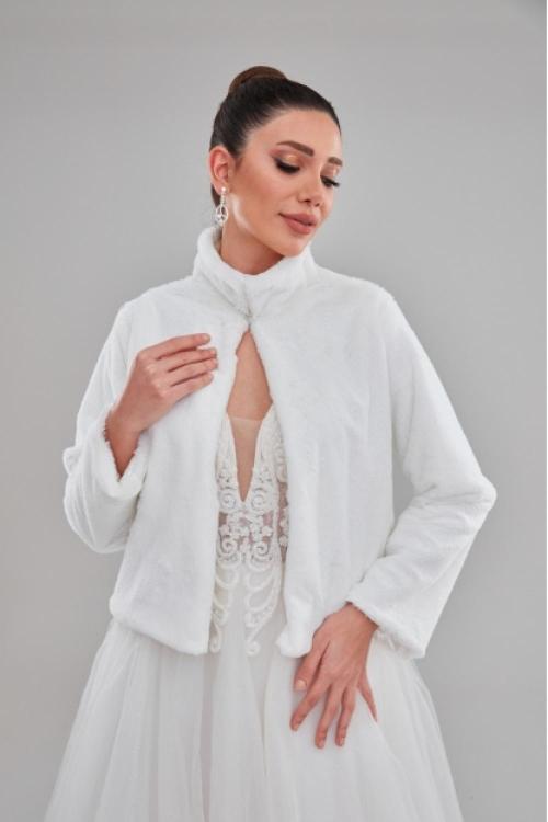 Dik Yaka Uzun Kol Beyaz Gelin Etol Kürk Bolero