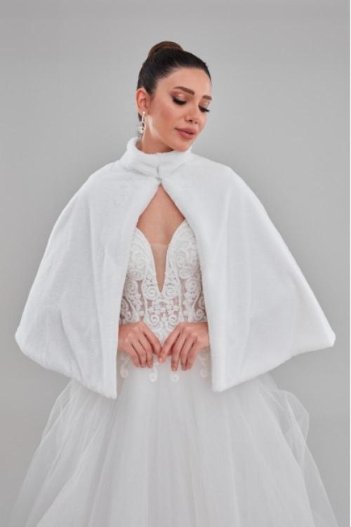 Dik Yaka Beyaz Gelin Etol Kürk Bolero