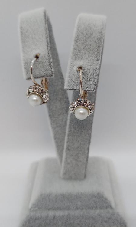 Etrafı Taşlarla Çevrili İnci Detaylı Gelin Küpesi 