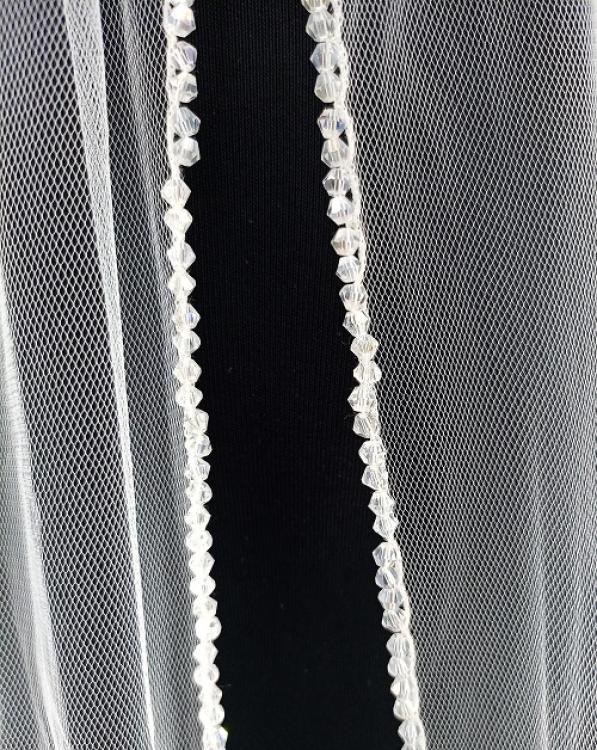 Kenarları Sık Kristal İşlemeli 1,5 Metre Gelin Duvağı