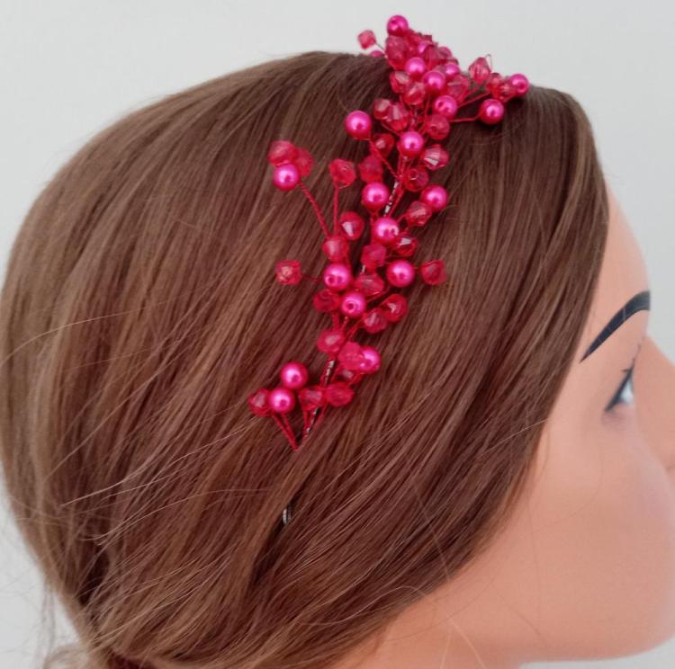 Kırmızı İnci Ve Kristallerden Oluşan Kına Tacı 