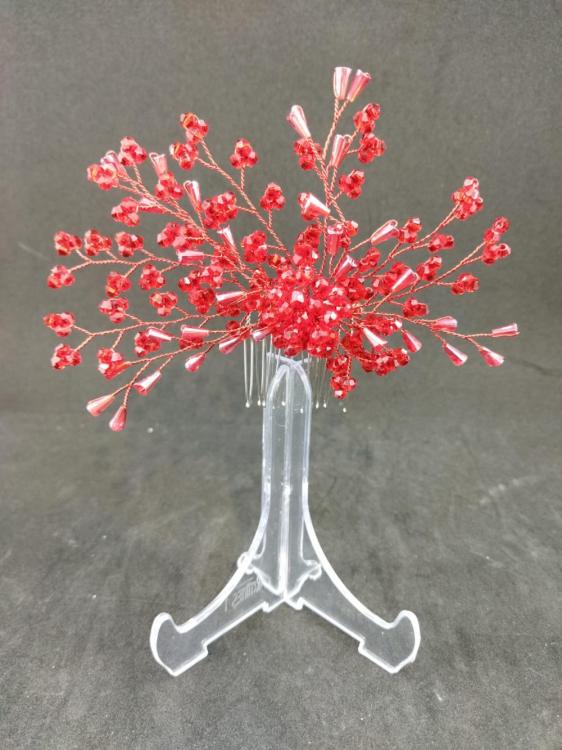 Kırmızı Kristallerle Şekillendirilmiş Gelin Tokası