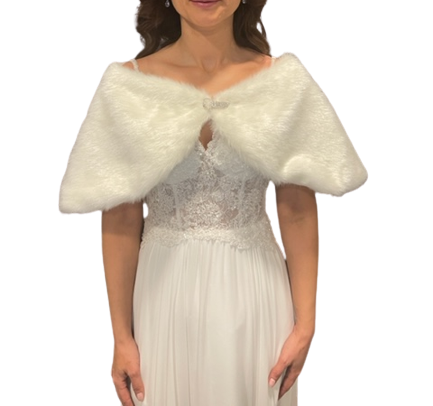 Kısa Broş Detaylı Gelin Etol Kürk Beyaz Bolero