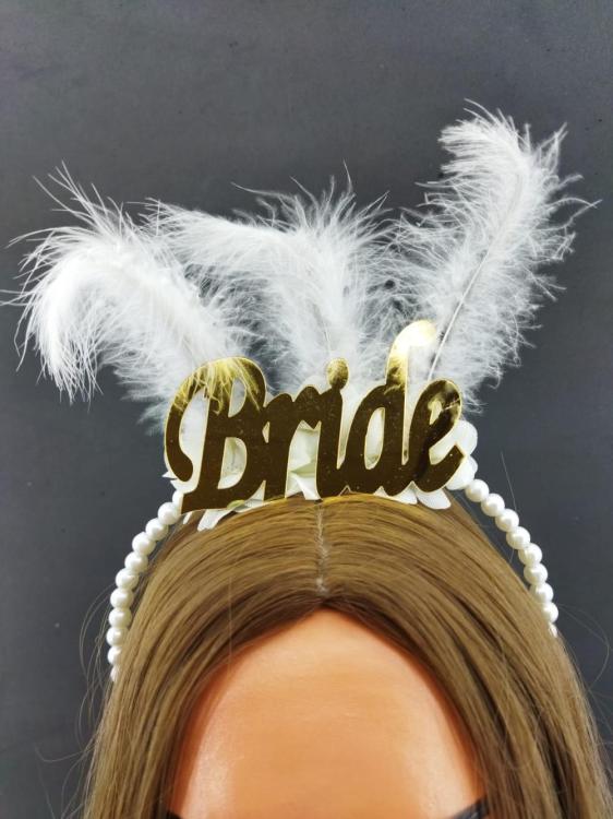 Krem Çiçek Detaylı Gold Renk Bride Taç Ve Bileklik Seti