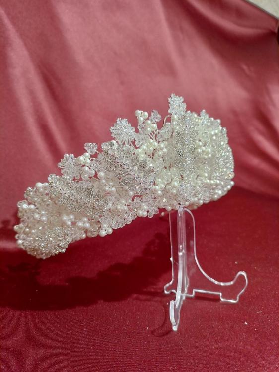 Kristal İnci ve Zirkon Taş Kombinli Gelin Tacı 