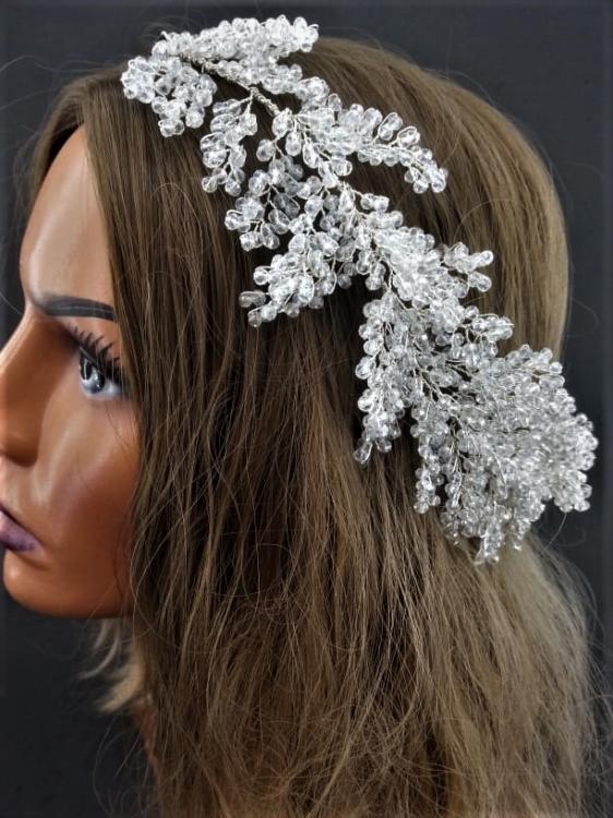 Kristal Taşlardan Oluşan  Helen Model Şık Gelin Tacı