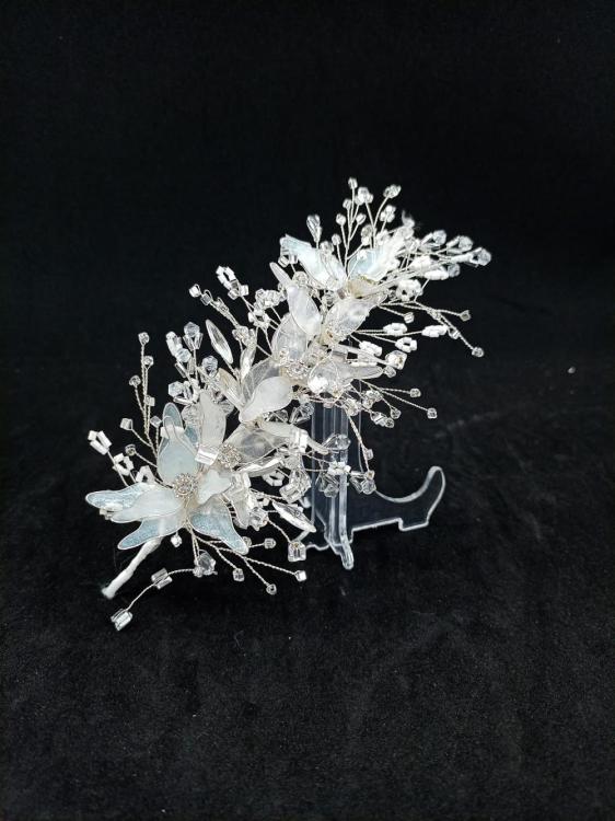 Kristal Taşlarla Süslenmiş Tekli Sedef Gelin Saç Tokası