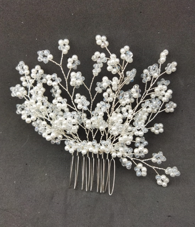 Kristal Ve İncilerle Şekillendirilmiş Gelin Tokası