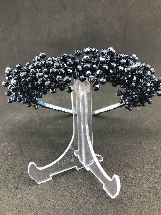 Lacivert Kristal Taşlı Zarif  Gelin Nişan Kına Tacı 