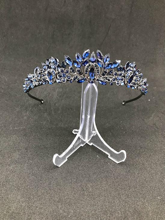 Mavi Kristal Taş İşleme Nişan Kına Gelin Tacı 