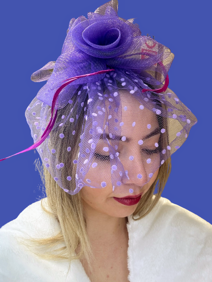Mor File Tüy ve Süs Detaylı Vualet Şapka Nikah Kepi 
