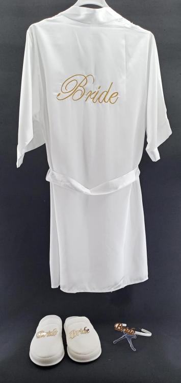 Gold- Altın Nakış İşlemeli Model Sabahlık / Gecelik Terlik Taç Seti