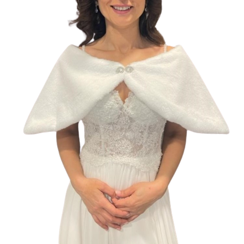 Şal Yaka Düğünlük Model 6 - Beyaz Gelin Kürk Etol Bolero