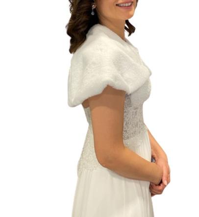 Şal Yaka Düğünlük Model 8 - Beyaz Gelin Kürk Etol Bolero