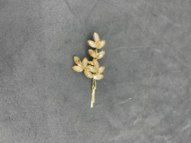 Sarı Yaprak Kristallerle Süslenmiş Nişan Kına Gelin Saç Tokası