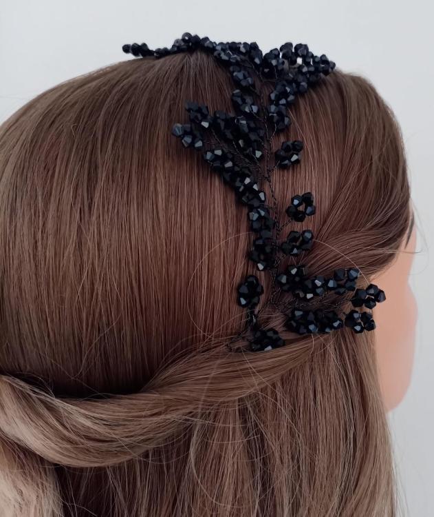 Siyah Kristallerle Şekillendirilmiş Kına Tacı 