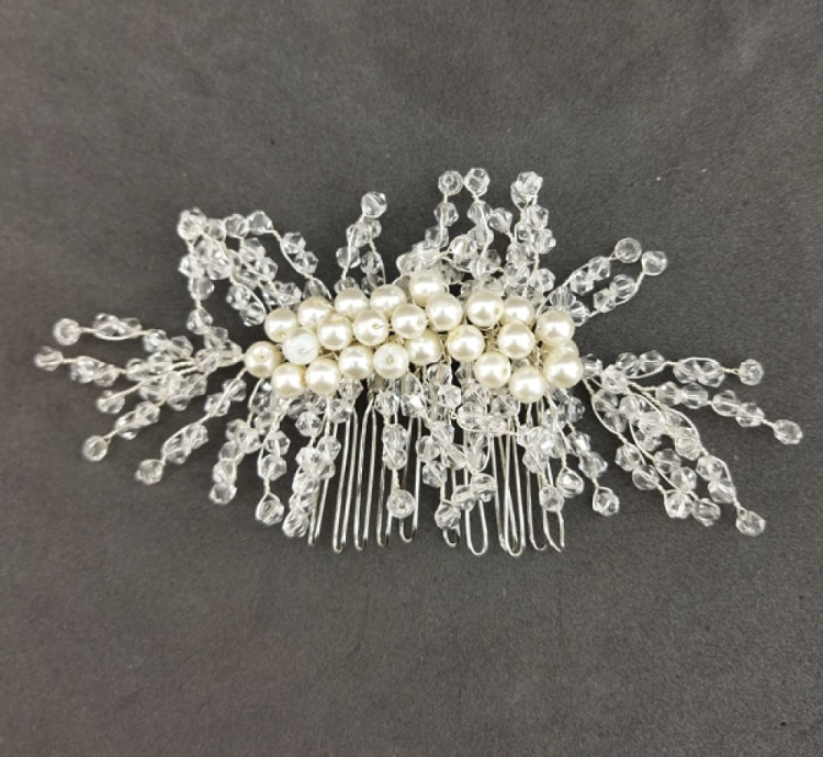 Top İnciler Ve Kristallerle Gelin Tokası 