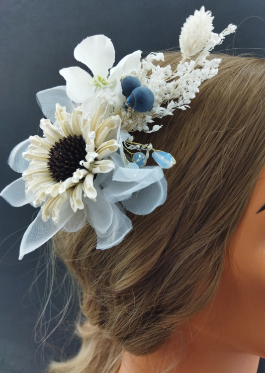 Tül Ve Kristal Detaylı Günebakan Gelin Tokası 