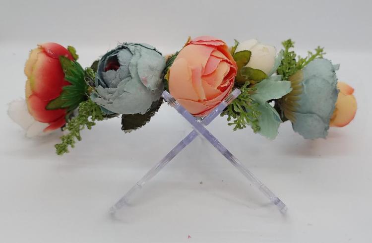 Turuncu Ve Petrol Yeşil Güllerle Oluşturulmuş Çiçekli Taç 