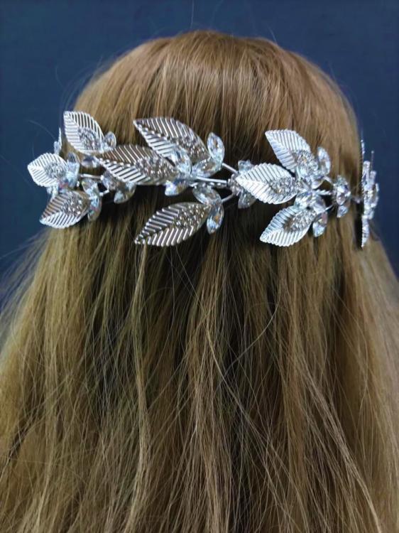 Yaprak Desenli Ve Taşlı Zarif Helen Model Gelin Tacı