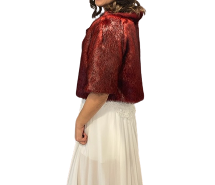 Yarım Kollu Kristal Taş Broşa Sahip Gelin Etol Kürk Bolero