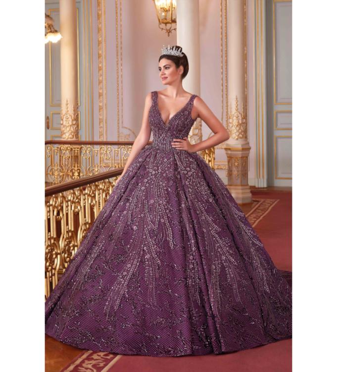 Derin V Yaka Pileli Prenses Nişanlık