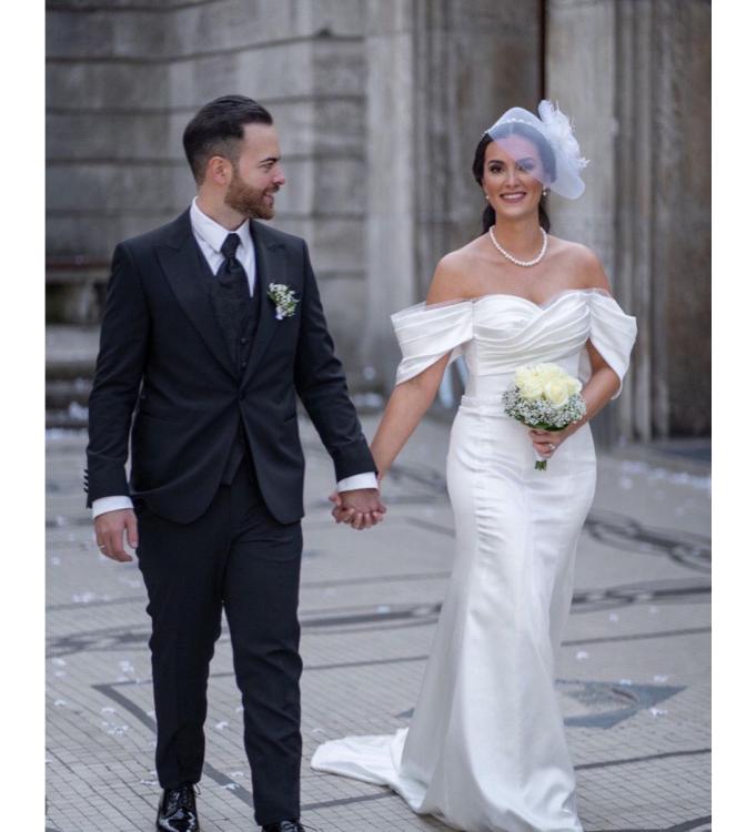 Drape Detaylı İpek Saten Balık Gelinlik