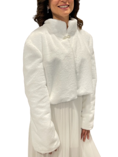 Dik Yaka Ceket Düğünlük Model 10 - Beyaz Gelin Kürk Etol Bolero 